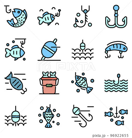 Fish bait icons set. Outline set of fish bait vector icons thin line color flat on white Fish bait icons set. Outline set of fish bait vector icons thin line color flat on white 96922655