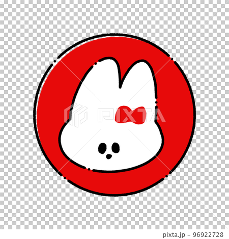 Illustration of a rabbit's face in a hand-drawn circle-Rabbit year/2023/New Year's card material for the 5th year of Reiwa-Red 96922728