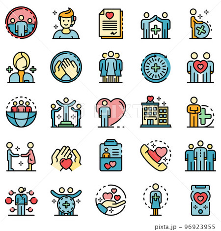 Social service icons set. Outline set of social service vector icons thin line color flat on white Social service icons set. Outline set of social service vector icons thin line color flat on white 96923955