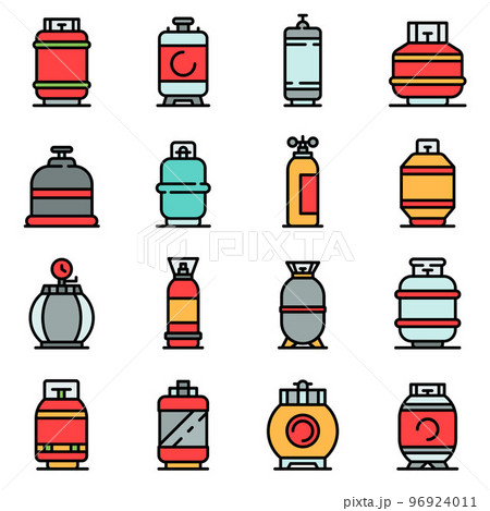 Gas cylinders icons set. Outline set of gas cylinders vector icons thin line color flat on white 96924011