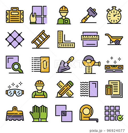 Tiler icons set. Outline set of tiler vector icons thin line color flat on white 96924077
