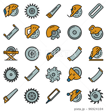 Saw icons set. Outline set of saw vector icons thin line color flat on white Saw icons set. Outline set of saw vector icons thin line color flat on white 96924104