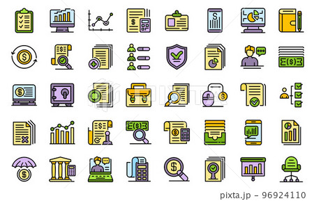 Audit icons set. Outline set of audit vector icons thin line color flat on white 96924110