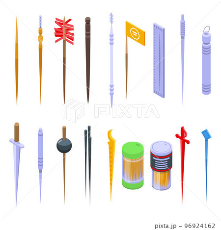 Toothpick icons set. Isometric set of toothpick vector icons for web design isolated on white background 96924162