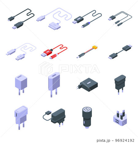 Charger icons set. Isometric set of charger vector icons for web design isolated on white background 96924192