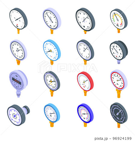 Manometer icons set. Isometric set of manometer vector icons for web design isolated on white background 96924199