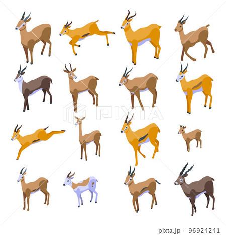 Gazelle icons set. Isometric set of gazelle vector icons for web design isolated on white background 96924241