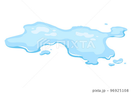 Water spill puddle. Blue liquid shape in flat cartoon style. Clean fluid drop design element isolted on white background 96925108