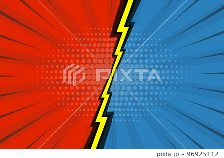 Comic book versus background. Cartoon lightning versus in retro pop art style. Blank template design. Vector illustration 96925112