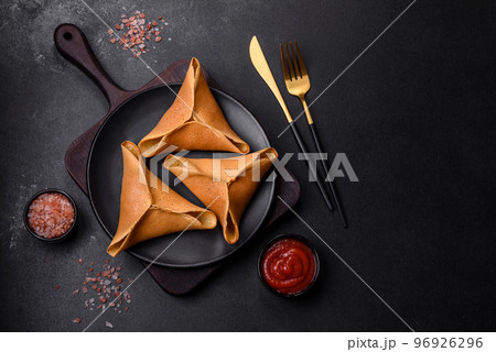 Tasty fresh pancakes with meat, sheep, spices and herbs 96926296