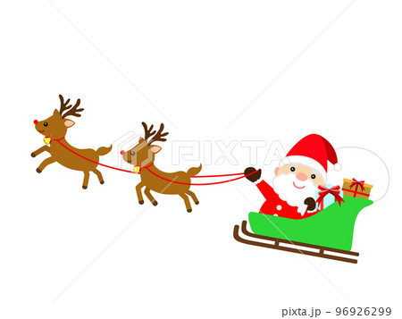 クリスマスプレゼントを届けにいくサンタクロースとトナカイの