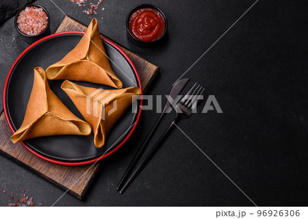 Tasty fresh pancakes with meat, sheep, spices and herbs Tasty fresh pancakes with meat, sheep, spices and herbs 96926306