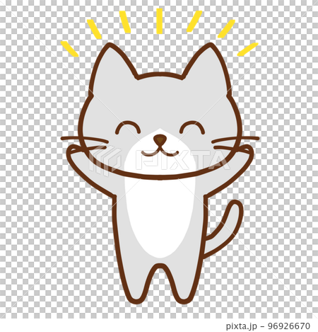 Cute gray Hachiware cat with a smile and raising both hands 96926670