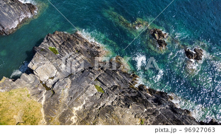 Epic cliffs of Ireland. The picturesque coast of the Celtic Sea, West Cork. Seascape, top view. 96927063