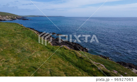 Beautiful views along the route of the Wild Atlantic Way. The green shores of Ireland. Seascape. Drone photo. 96927065