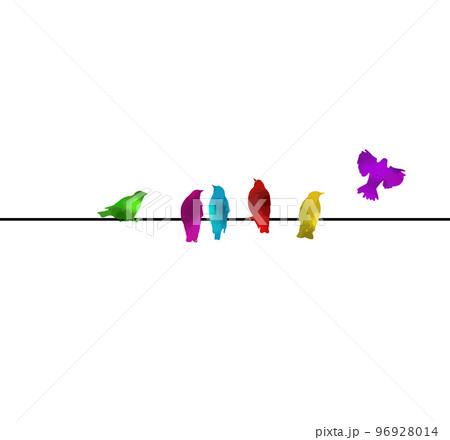 Colored birds on a wire. Vector illustration Colored birds on a wire. Vector illustration 96928014