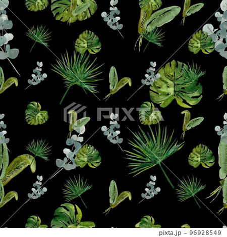 Seamless palm eucalyptus a black ornate pattern Seamless palm eucalyptus a black ornate pattern 96928549