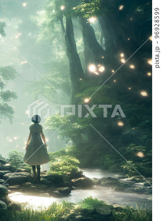 森 泉 ファンタジー 木漏れ日 少女 イラスト 神秘 妖精 96928599