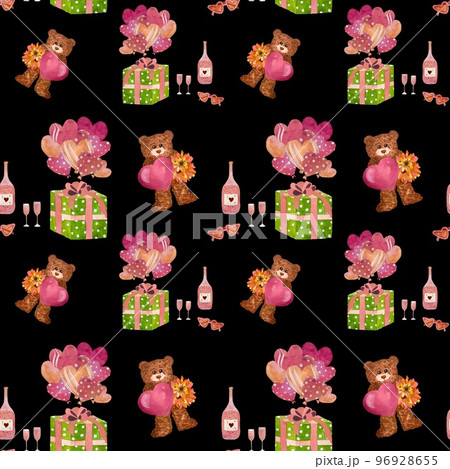 a cute Valentines bear seamless black pattern a cute Valentines bear seamless black pattern 96928655
