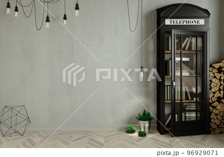 Loft interior background old wall and Phone booth 96929071