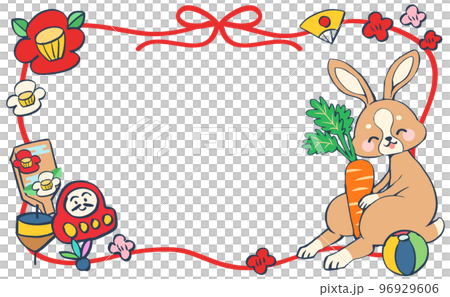 和柄とウサギの手描き年賀状イラスト 和柄とウサギの手描き年賀状イラスト 96929606