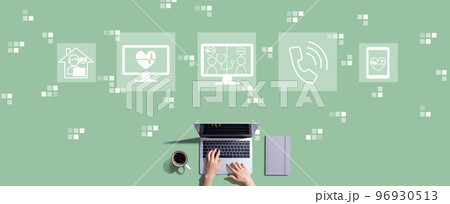 Telehealth theme with person working with laptop 96930513