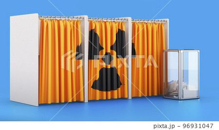 Voting booths with radiation sign and ballot box. 3D rendering Voting booths with radiation sign and ballot box. 3D rendering 96931047