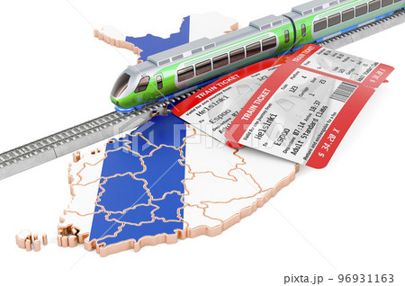 Rail travel in Finland, concept. 3D rendering Rail travel in Finland, concept. 3D rendering 96931163