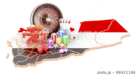 Casino and gambling industry in the Yemen concept, 3D rendering Casino and gambling industry in the Yemen concept, 3D rendering 96931186
