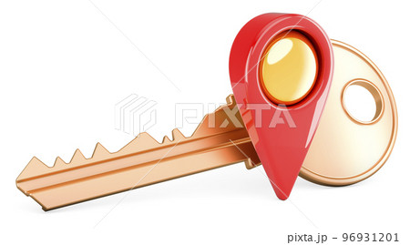 Key with map pointer, 3D rendering 96931201
