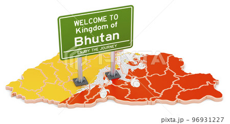 Billboard Welcome to Bhutan on Bhutanese map, 3D rendering Billboard Welcome to Bhutan on Bhutanese map, 3D rendering 96931227
