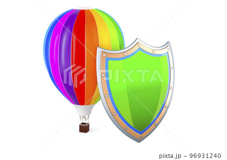 Hot air balloon with shield, 3D rendering Hot air balloon with shield, 3D rendering 96931240