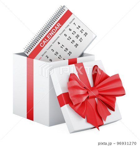 Desk calendar inside gift box, gift concept. 3D rendering 96931270