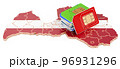 Sim cards on the Latvian map. Mobile communications, roaming in Latvia, concept. 3D rendering 96931296