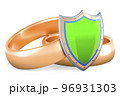 Wedding rings with shield, 3D rendering 96931303