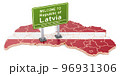 Billboard Welcome to Latvia on Latvian map, 3D rendering 96931306