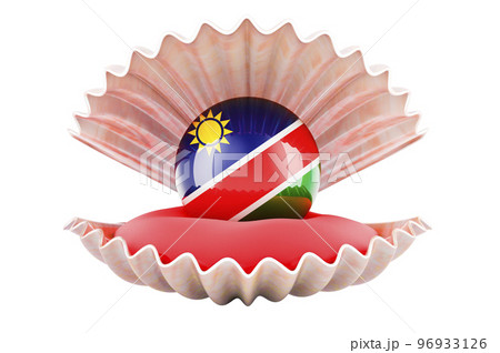 Travel in Namibia, concept. Pearl with Namibian flag inside seashell, 3d rendering 96933126