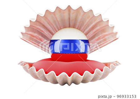 Travel in Russia, concept. Pearl with Russian flag inside seashell, 3d rendering Travel in Russia, concept. Pearl with Russian flag inside seashell, 3d rendering 96933153