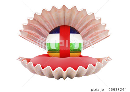Travel in Central African Republic, concept. Pearl with Central African Republic flag inside seashell, 3d rendering 96933244