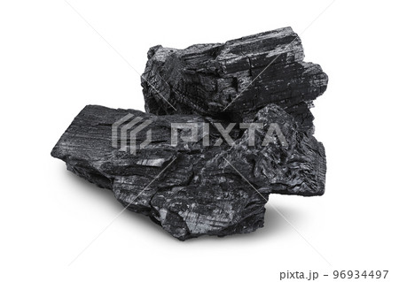 Natural wooden charcoal isolated on white background with full depth of field Natural wooden charcoal isolated on white background with full depth of field 96934497