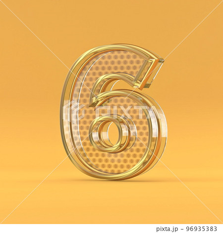 Gold wire and glass font Number 6 SIX 3D 96935383