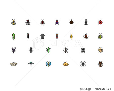 ミニ昆虫カラーイラストアイコンセット 96936134