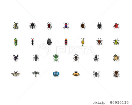 ミニ昆虫カラーステッカーイラストアイコンセット(背景なし) 96936136