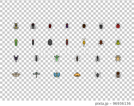 ミニ昆虫カラーステッカーイラストアイコンセット(背景なし) 96936136