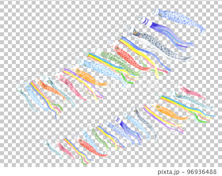 たくさんの鯉のぼりの水彩イラスト　ベクター 96936488