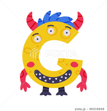 Monster Alphabet with Capital Letter G with Horns Vector Illustration 96938898