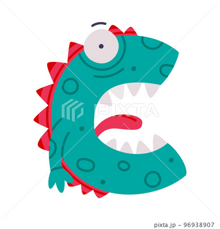 Monster Alphabet with Capital Letter C with Horn and Tongue Vector Illustration 96938907