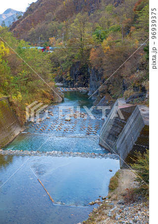 松木川 古河橋からの下流の眺め 日光市足尾町 秋の風景 松木川 古河橋からの下流の眺め 日光市足尾町 秋の風景 96939375