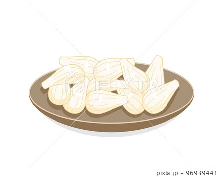 お皿にのったラッキョウの甘酢漬けのイラスト 96939441