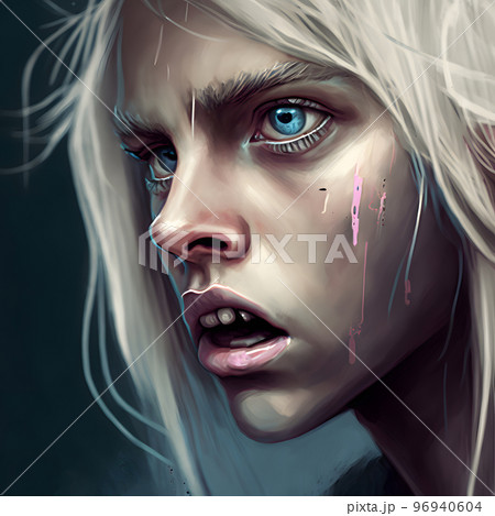 mentally ill young blonde caucasian woman close portrait, neural network generated art 96940604